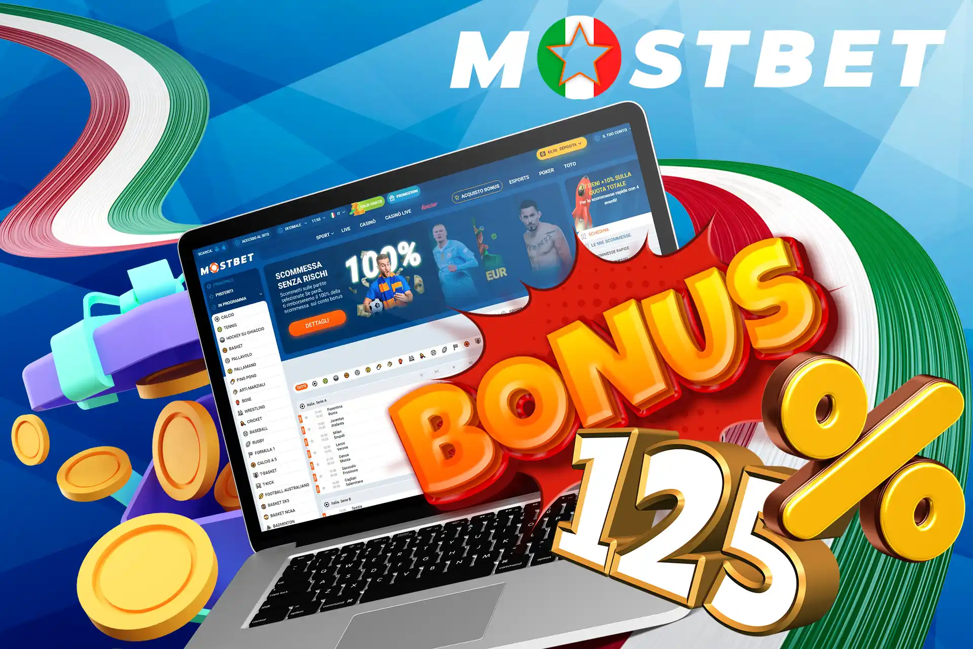 Mostbet bonus 125% e 250 freespin in deposito e 30 FS per la registrazione